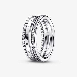 Pandora Signature Logo Pavé & Beads Ring